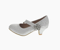 KID'S SHOES SILVER GLITTER HEELS SASSIE-31K