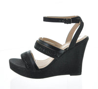 WOMAN'S SHOES BLACK GLITTER WEDGE SEAL-07