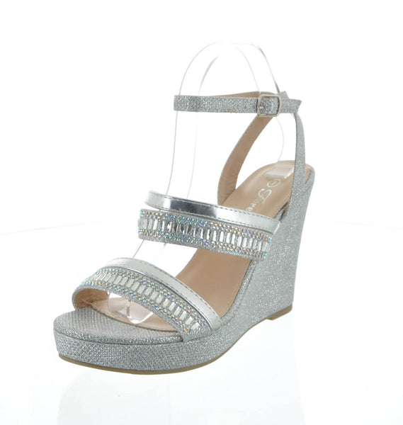 WOMAN'S SHOES SILVER GLITTER WEDGE SEAL-07