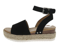 WOMAN'S SHOES BLACK NUB WEDGE SANDAL SENSATIONAL-1