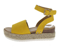 WOMAN'S SHOES MUSTARD SUEDE WEDGE SANDAL SENSATIONAL-1