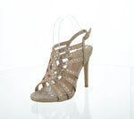 WOMAN'S SHOES CHAMPAGNE MESH GLITTER HEELS TALARA