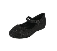 KID'S SHOES BLACK GLITTER FLATS TAMRA-1K