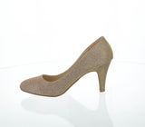 WOMAN'S SHOES CHAMPAGNE SUEDE GLITTER HEELS TITLE-1