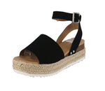 WOMAN'S SHOES BLACK SUEDE  WEDGE SANDAL TOPIC-S