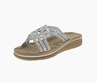 WOMAN'S SHOES SILVER GLITTER COMFORT SANDALS TRACY-07