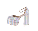 WOMAN'S SHOES SILVER/HOLOGRAPHIC PAT HEELS TWICE-13