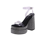 WOMAN'S SHOES BLACK GLITTER CLAER HEELS TWICE-28