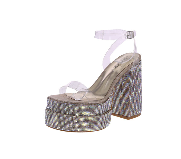 WOMAN'S SHOES GOLD GLITTER CLAER HEELS TWICE-28