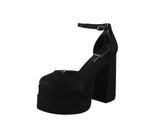 WOMAN'S SHOES BLACK SATIN HEELS TWICE-13