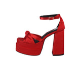 WOMAN'S SHOES RED SATIN HEELS TWICE-15