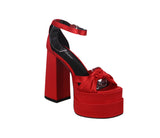 WOMAN'S SHOES RED SATIN HEELS TWICE-15