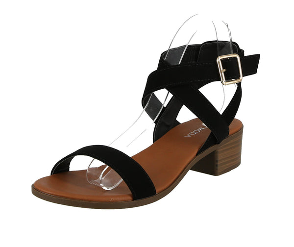 WOMAN'S SHOES BLACK SUEDE SANDALS VISION-75