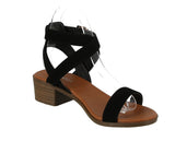 WOMAN'S SHOES BLACK SUEDE SANDALS VISION-75