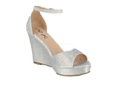 WOMAN'S SHOES SILVER GLITTER WEDGE W300-02