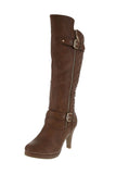 WOMAN'S SHOES TAN PU LEATHER BOOTS WIN-6