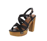 WOMAN'S SHOES BLACK PU LEATHER HEELS WOOD-14