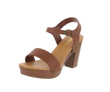 WOMAN'S SHOES TAN PU LEATHER HEELS W-CHECK